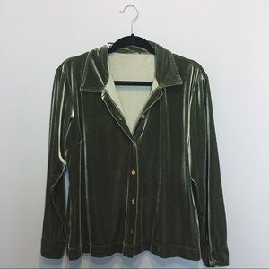 Green velvet button down